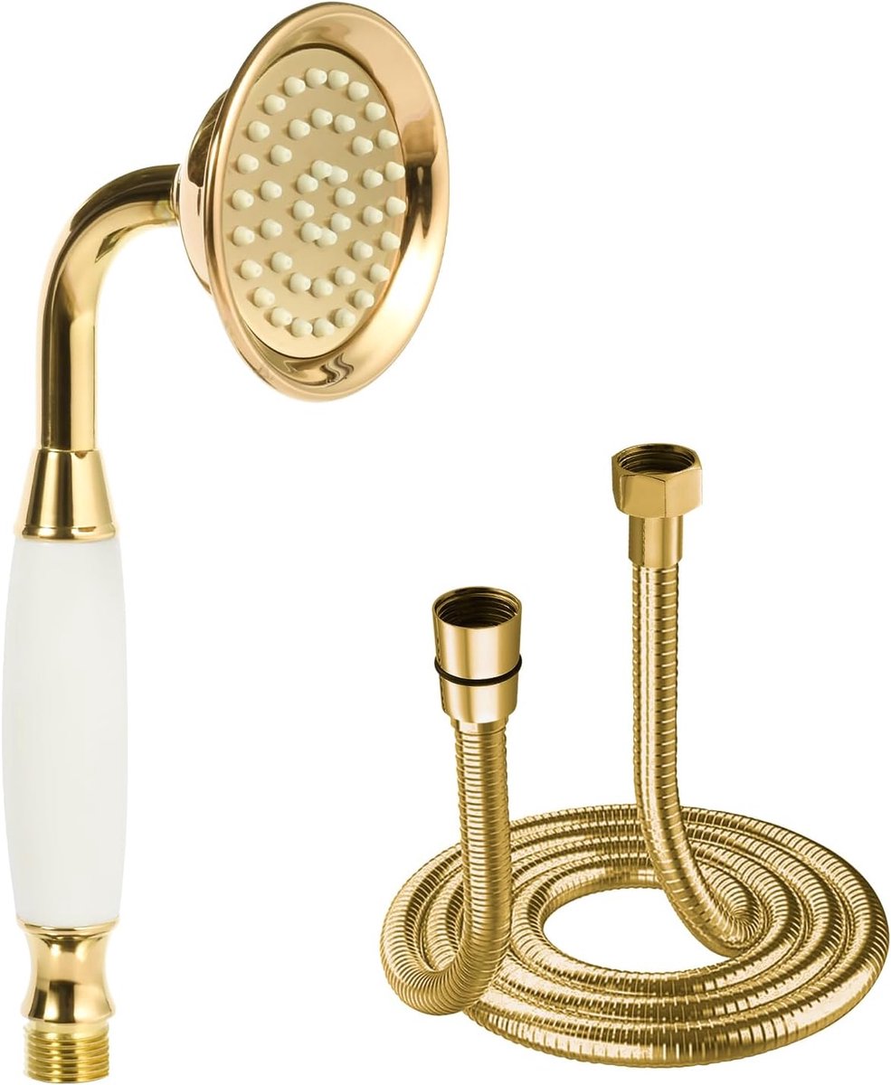 Hogedrukdouchekop, goudkleurig, traditionele telefoonstijl, handdouche, waterbesparende douche en 1,5 m slang