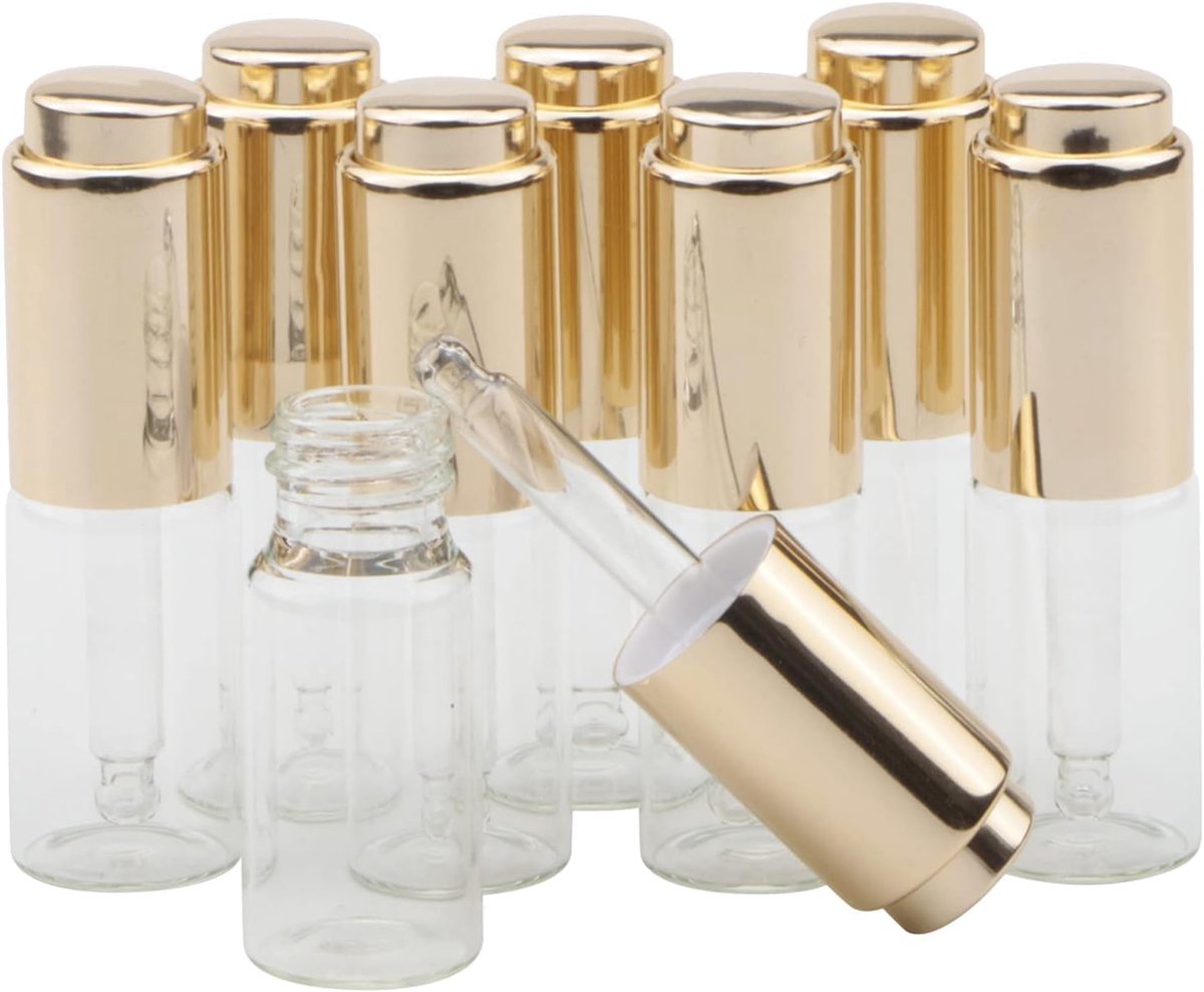 8 stks Set 10 ml (1/3 oz) Hervulbare Clear Glas Druppelaar Flesjes Flesjes Met Gouden Drukpomp Parfum Essentiële Olie Sample Flessen