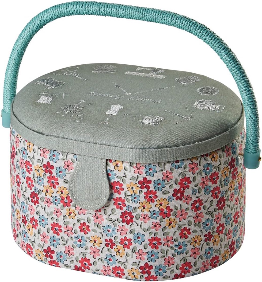 Online Medium Ovale Naaidoos, Sewing O'Clock Floral Fabric | 24 x 20 x 15cm | Opberg & Organiser Mandje met Vakjes voor Naaibenodigdheden/Accessoires - GA1124M