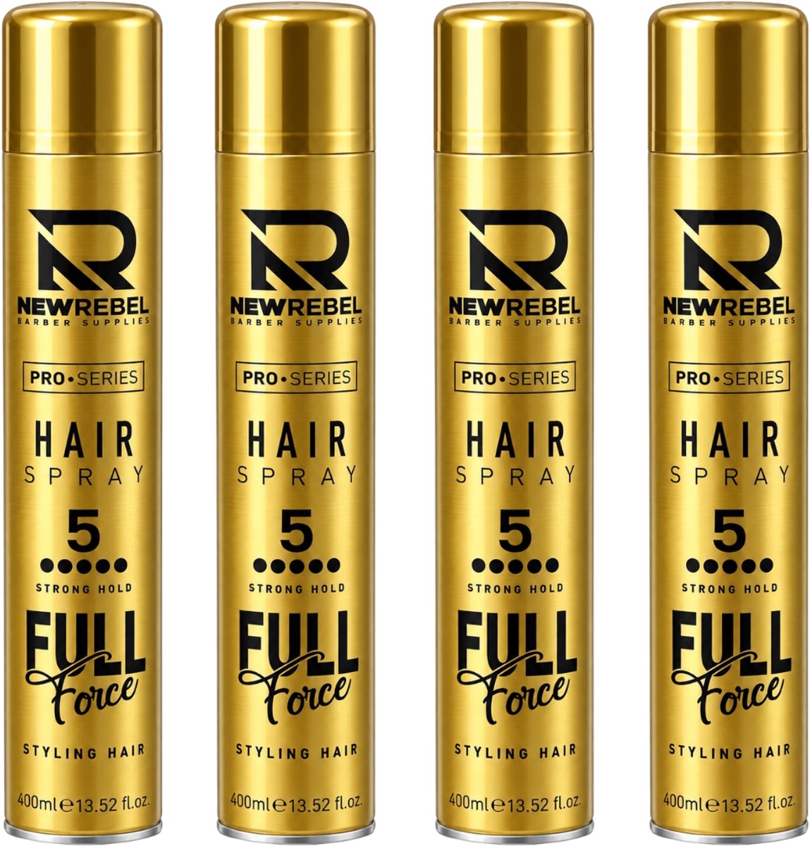 NEW REBEL Hair Spray Strong Hold 5 – 4x 400 ml – Haarspray Extra Sterke Fixatie – Langdurige Hold – Styling Spray voor Dames & Heren – 1600 ml