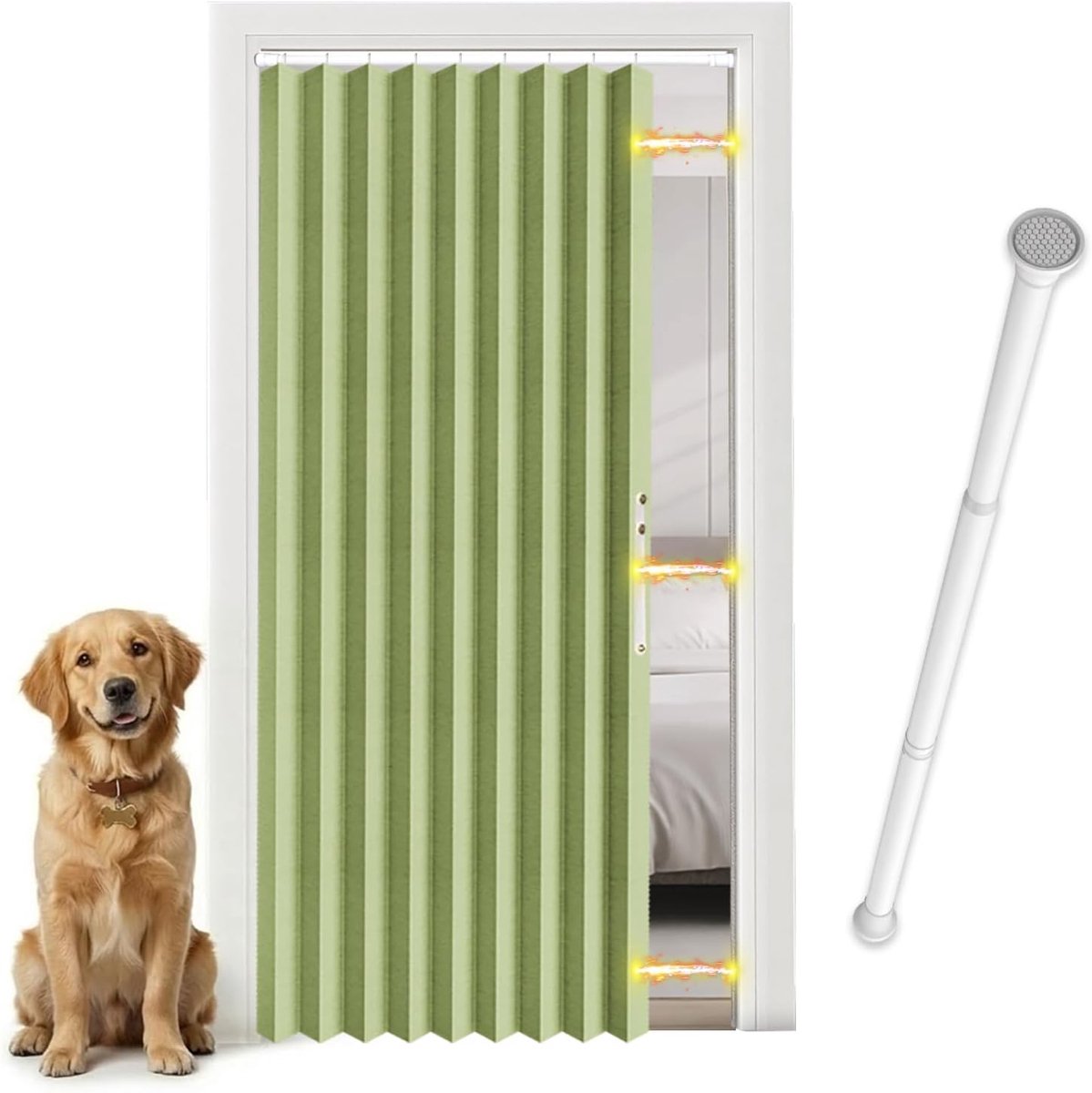 ondoorzichtig, deurgordijn met telescoopstang, vouwbalg-stijl, magnetisch deurgordijn voor hal en slaapkamer (groen, H 198 x B 130 cm), 1 stuk