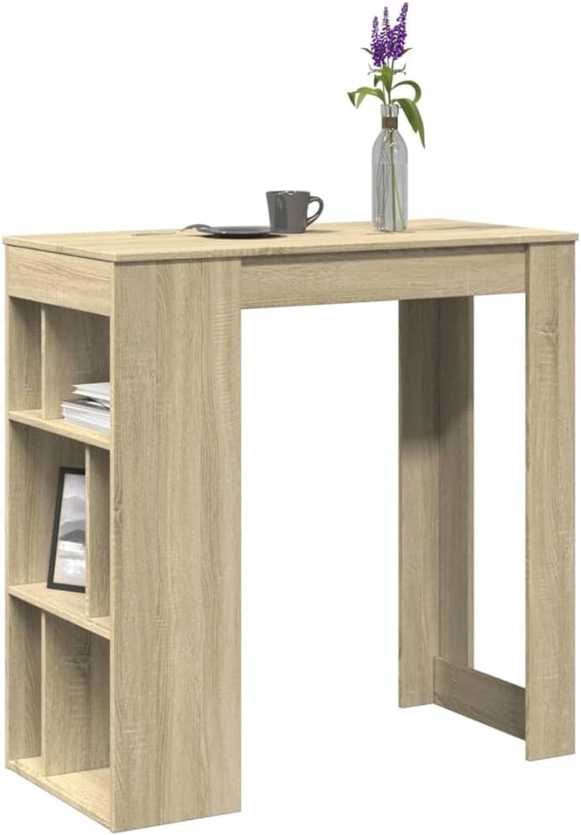 Bartafel met opbergruimte, multifunctioneel meubel voor keuken, woonkamer of eetkamer, stabiele en robuuste houtstructuur, eenvoudige reiniging, 6 organische vakken