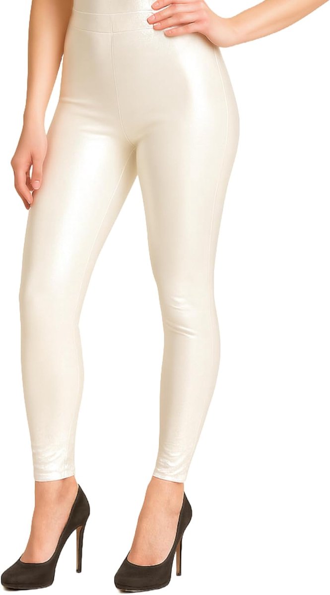 Leggings voor dames, hoge taille, glanzend ledereffect, hoge taille, elastisch, voor party, disco, dans, streetwear, stretch
