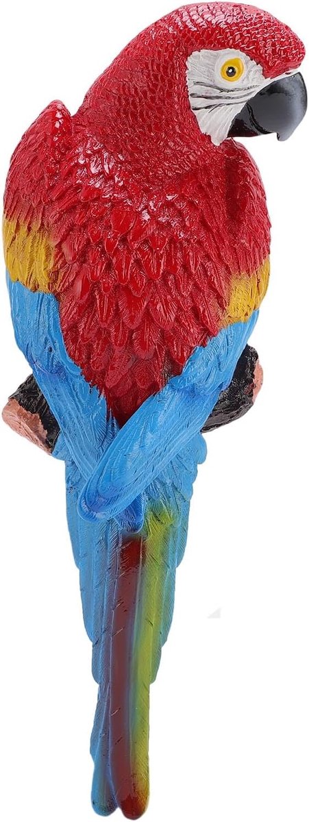Sculptuur Muur Decor, Rode Linkerkant Hars Papegaai Standbeelden Vogel Beeldjes Platte Achterkant Hangende Decor voor Tuin Patio Yard (Left Side Red Color)