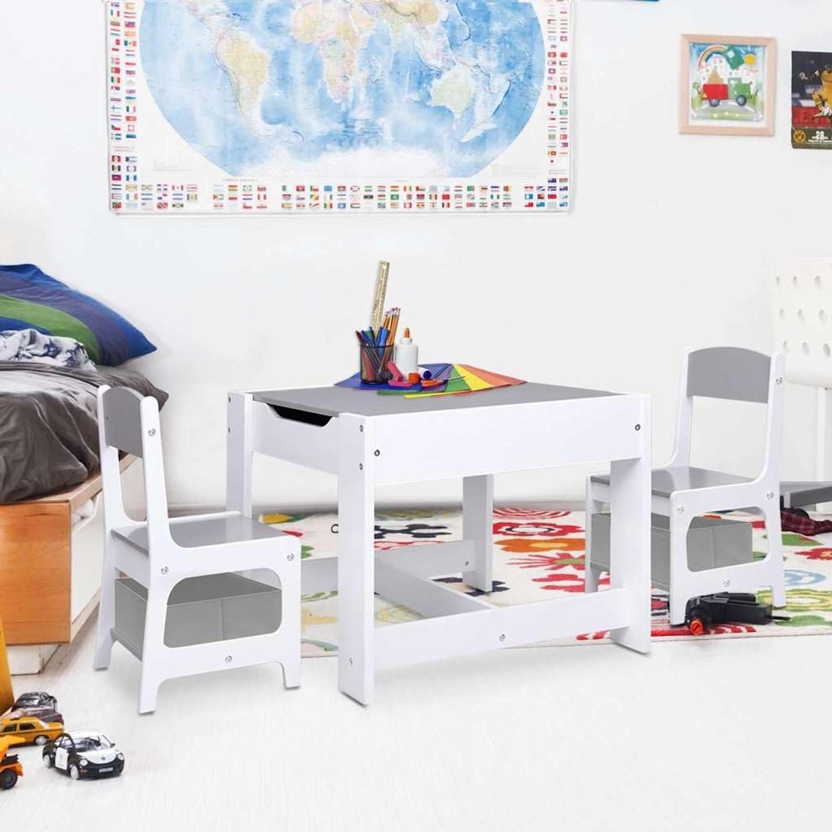 Kindertafel met 2 stoelen set MDF - witte schildertafel