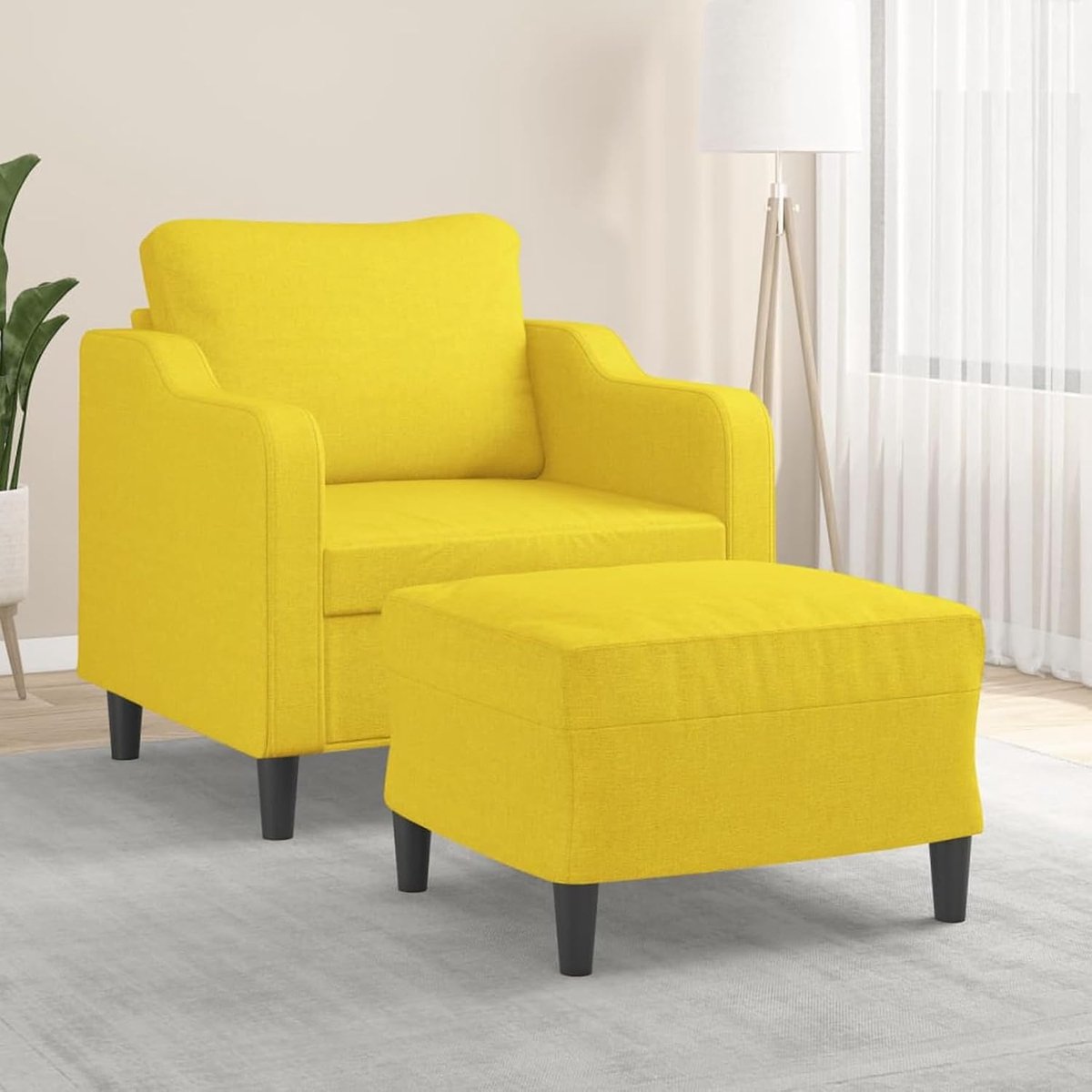 Fauteuil met kruk, lichtgeel, 60 cm, stof, leesstoel, slaapstoel, loungestoel, relaxbank, voor woonkamer, slaapkamer, senioren, 3201132