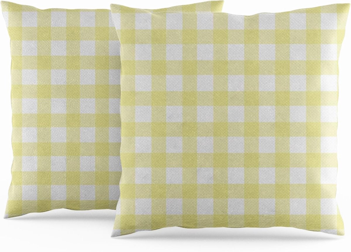 Kussenslopen, set van 2, 40 x 40 cm, geel, geruit, pastel, boerderij, decoratieve kussenslopen, vierkante kussenslopen voor bank, woonkamer, slaapkamer, wooncultuur, strooikussenhoes