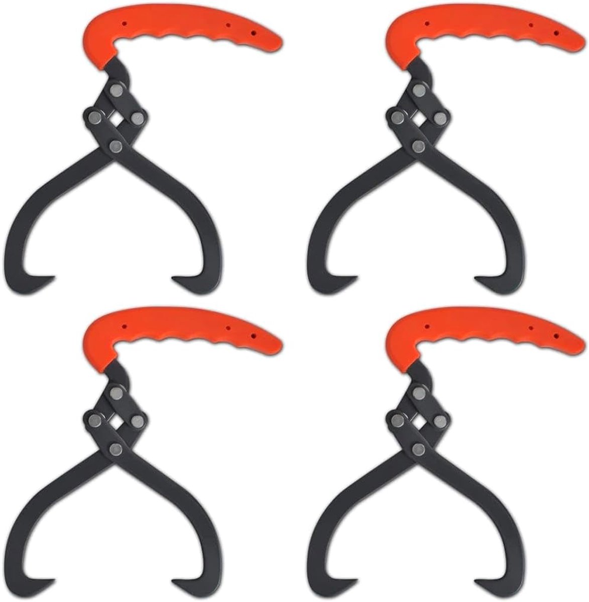 Set van 4 houttangen van koolstofstaal, 30 cm, met pvc-handgreep, robuuste houtgrijper voor brandhout, boomstammen en bosbouw