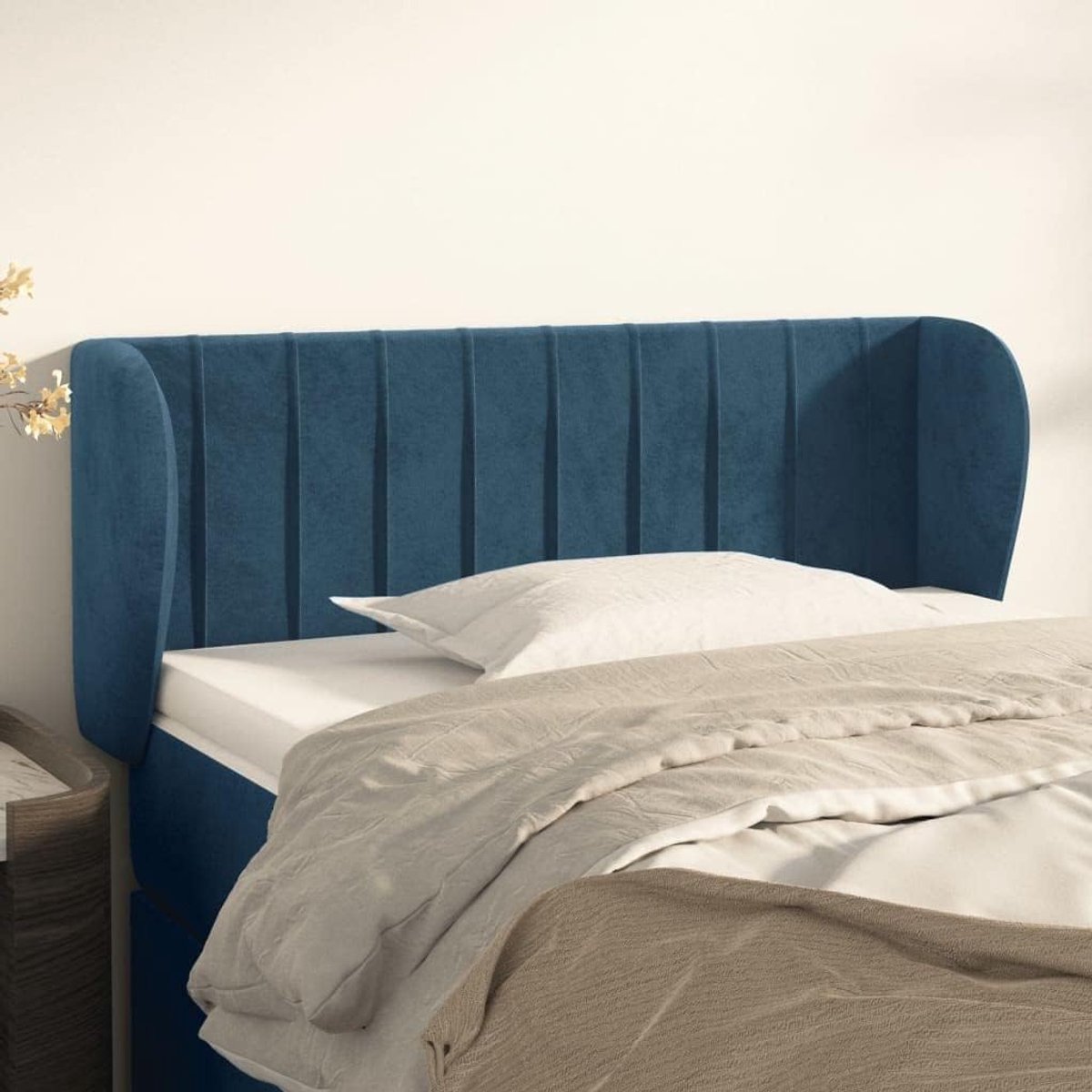 Hoofdsteun met oren, donkerblauw, 103 x 23 x 78/88 cm, fluwelen hoofdeinde voor slaapkamer, slaapkamermeubels, hotels