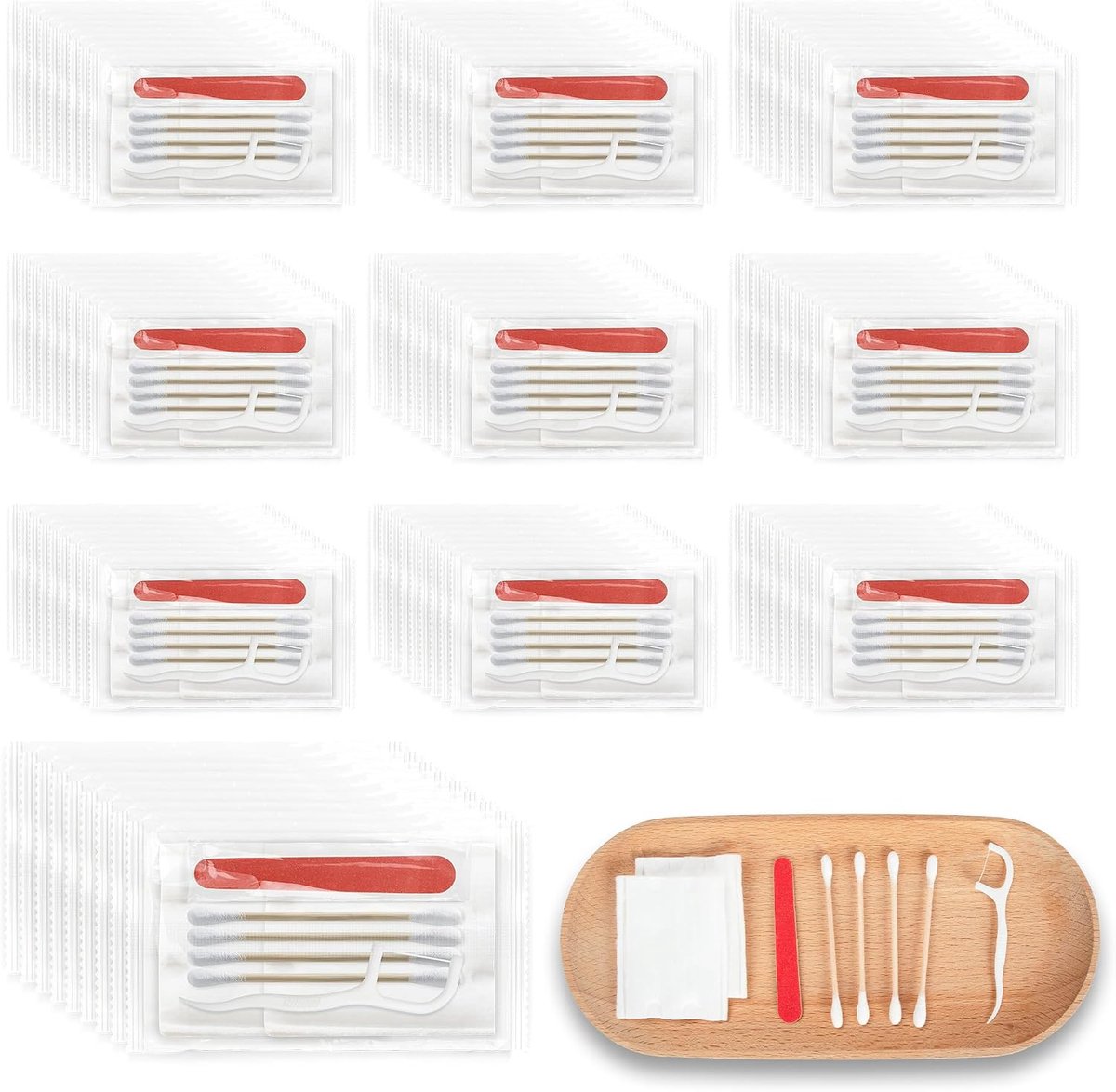 Vanity Kit, Vanity Kits Bulk, Individuele Vanity Kit Met Katoenen Pads, Wattenstaafjes, Tandzijde En Nagelvijlen, Geschikt Voor Reizen, Hotels En Thuisgebruik (100 stuks)