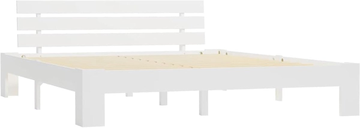 Bedframe, tweepersoonsbed, modern, van grenenhout, wit, 180 x 200 cm, tweepersoonsbed 180 x 200 cm, modern bed, bed van hout, wit bed, bed met lattenbodem