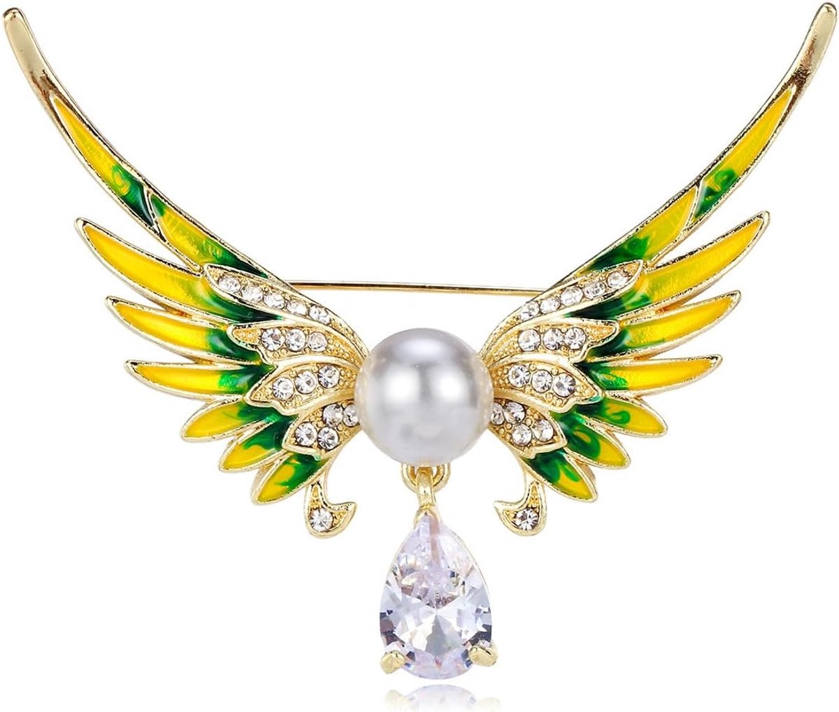 Engelenvleugels Broche Zinklegering Emaille Speld voor Vrouwen Parels Kristallen Hangertjes Pakken Jurken Handtas Elegante Accessoires Cadeaus