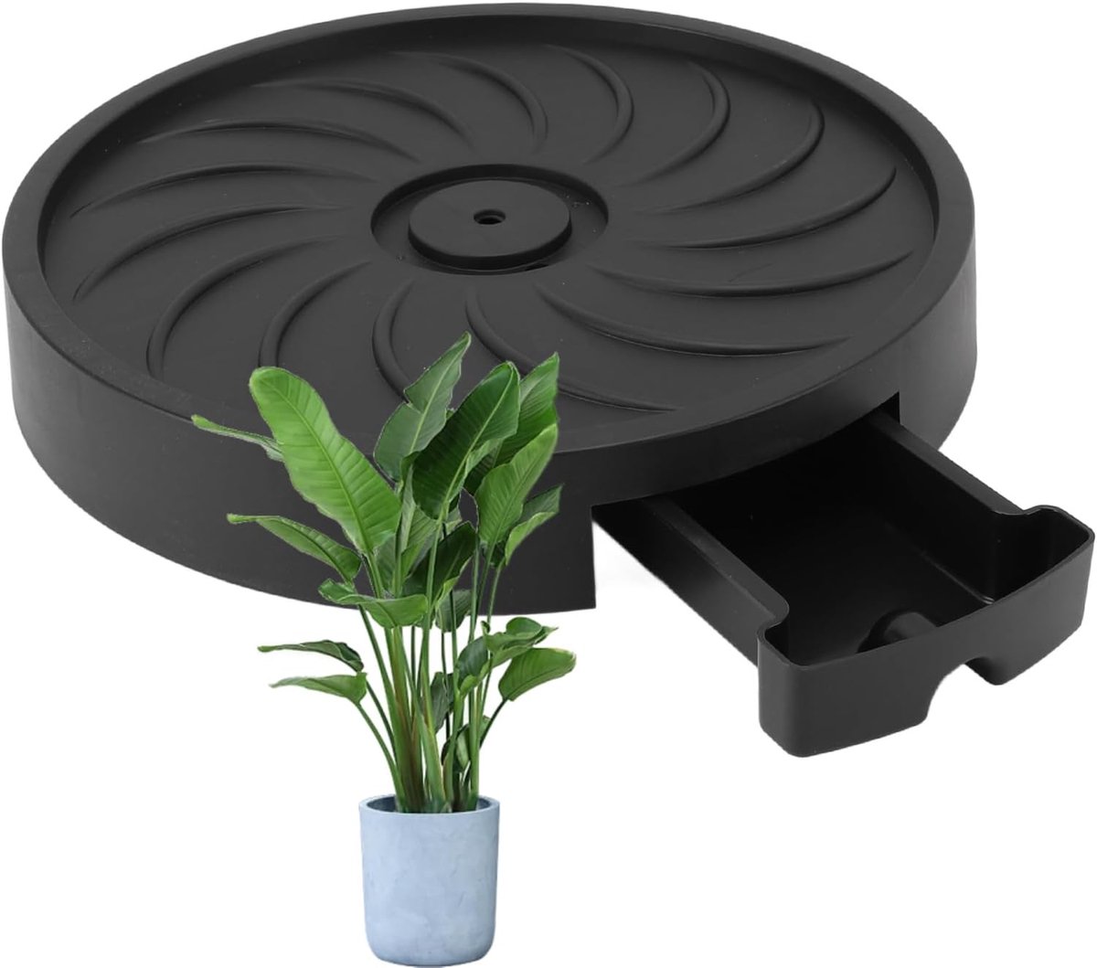 Plantenstandaard met 4 wielen, ronde bloempot verhuizer tuin plant pallet caddy beweegbare plantenbak palletbak dolly voor tuin plantenbak bloempot (zwarte binnenbreedte 26 cm)