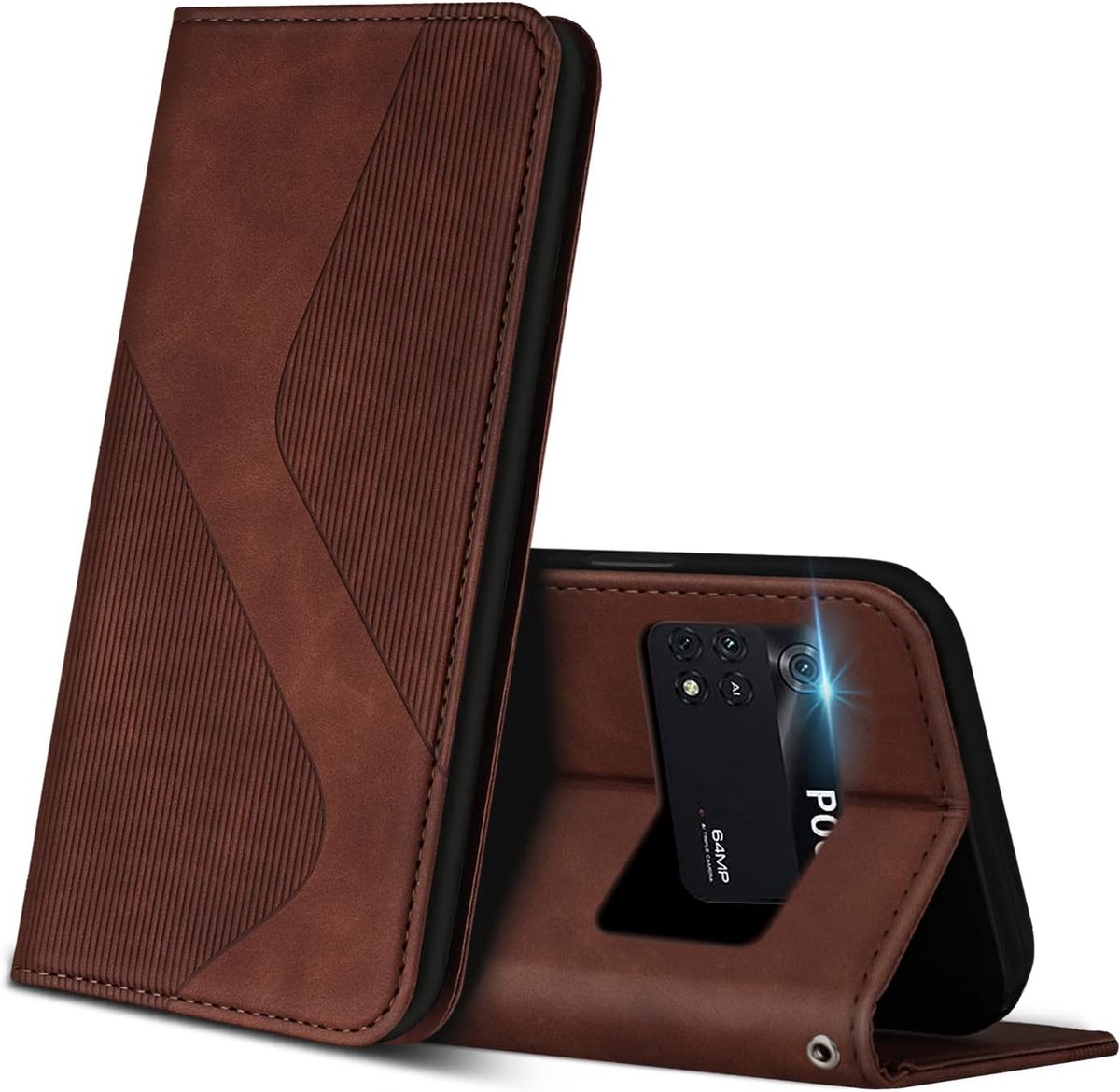 Hoesje voor Xiaomi Poco M4 Pro 4G, PU Kunstleer Bookcase Telefoonhoesjes met [Kaartsleuven] [Stand], Flip Case Beschermhoesje voor Poco M4 Pro 4G (Bruin)