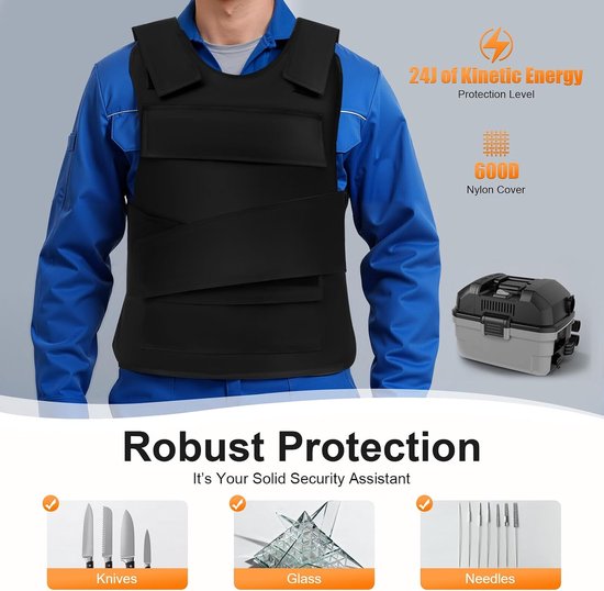 Outdoor veiligheidsvest, tactisch vest, verstelbaar trainingsvest 55 x 53 cm met snijbeschermende handschoenen en tas, 600D nylon/mangaanstaal, zwart, voor outdoortraining — afbeelding 2