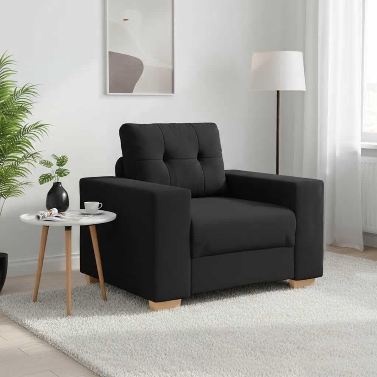 Polyester relaxbank met duurzame stoffen bekleding en robuust metalen frame voor woonkamer slaapkamer 100 x 78 x 80 cm stoel zwart