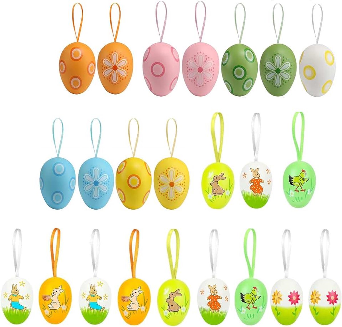 24 Paaseieren, plastic paaseieren decoratie om op te hangen, kleurrijke decoratie-eieren voor Pasen, paashandwerk, plastic eieren, vakantie, decoratieve stickers aanwezig