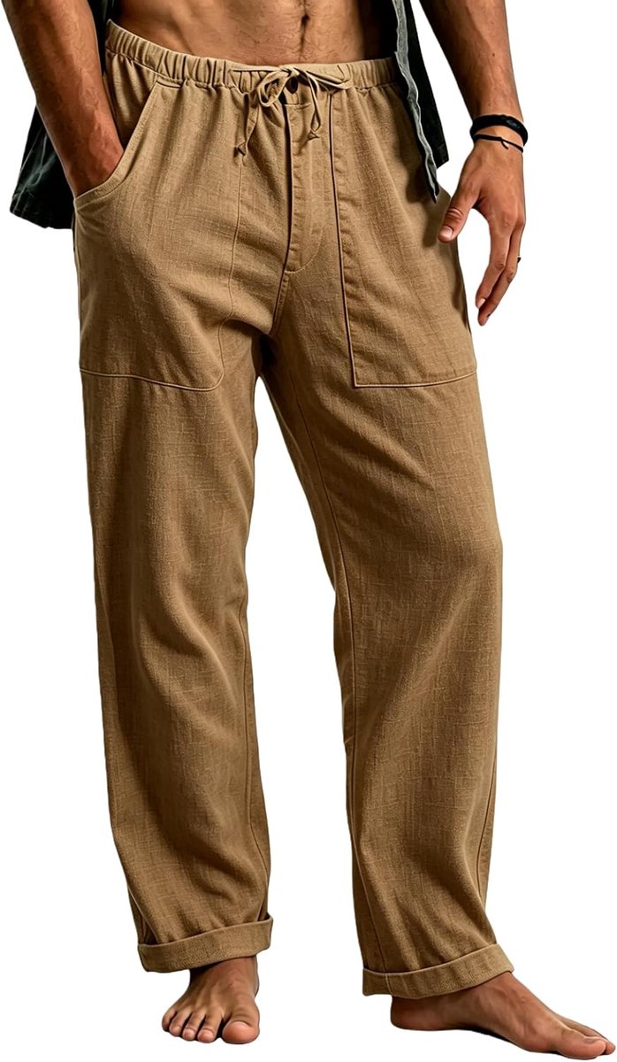 Heren Linnen Broek Licht Zomerbroek met Trekkoord Lange Casual Broek voor Strand Vakantie Dagelijks Gebruik