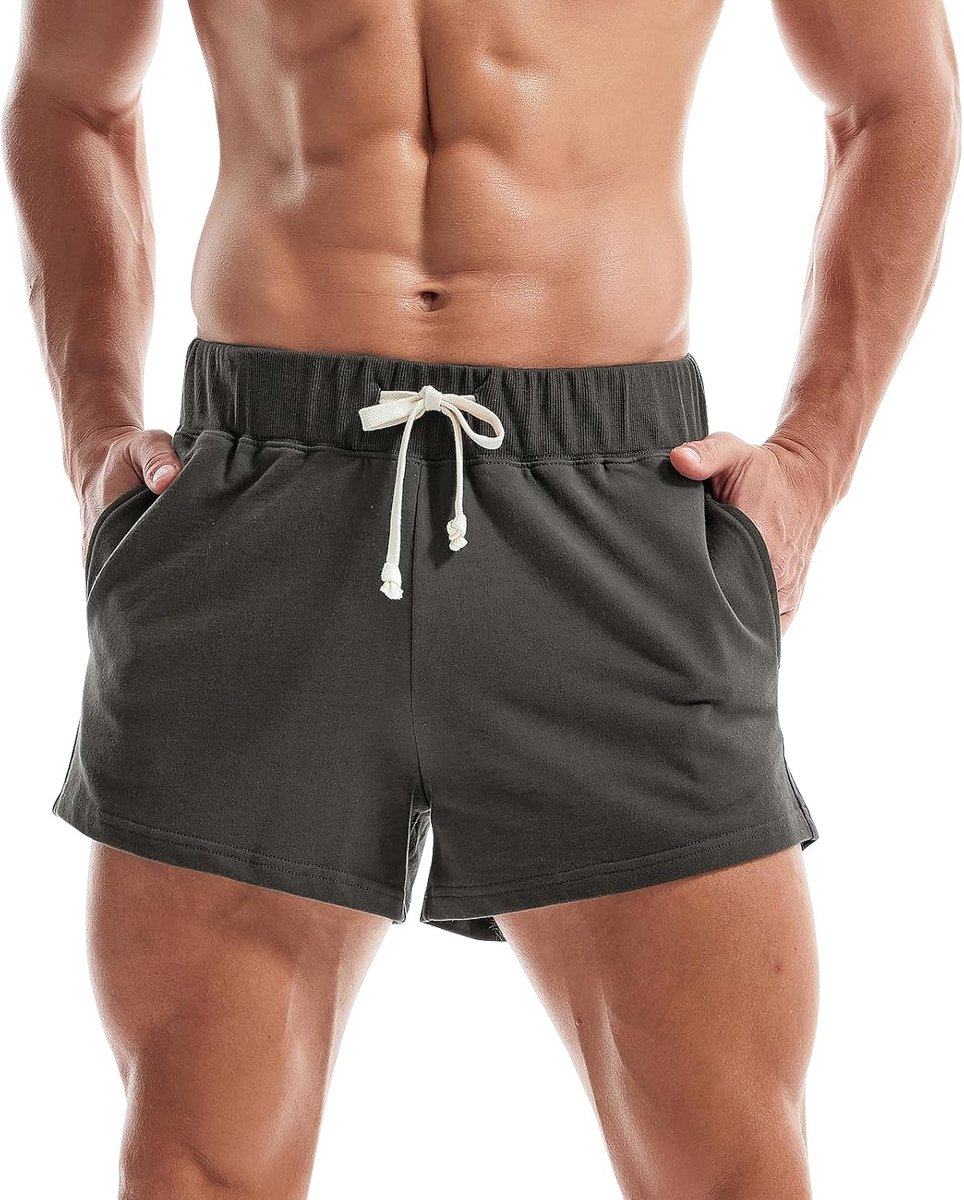 Coulee Sportbroek voor heren, korte katoenen sportshorts, ademende korte joggingbroek, hardloopshorts, sweatshorts, tennisbroek voor heren, met zakken