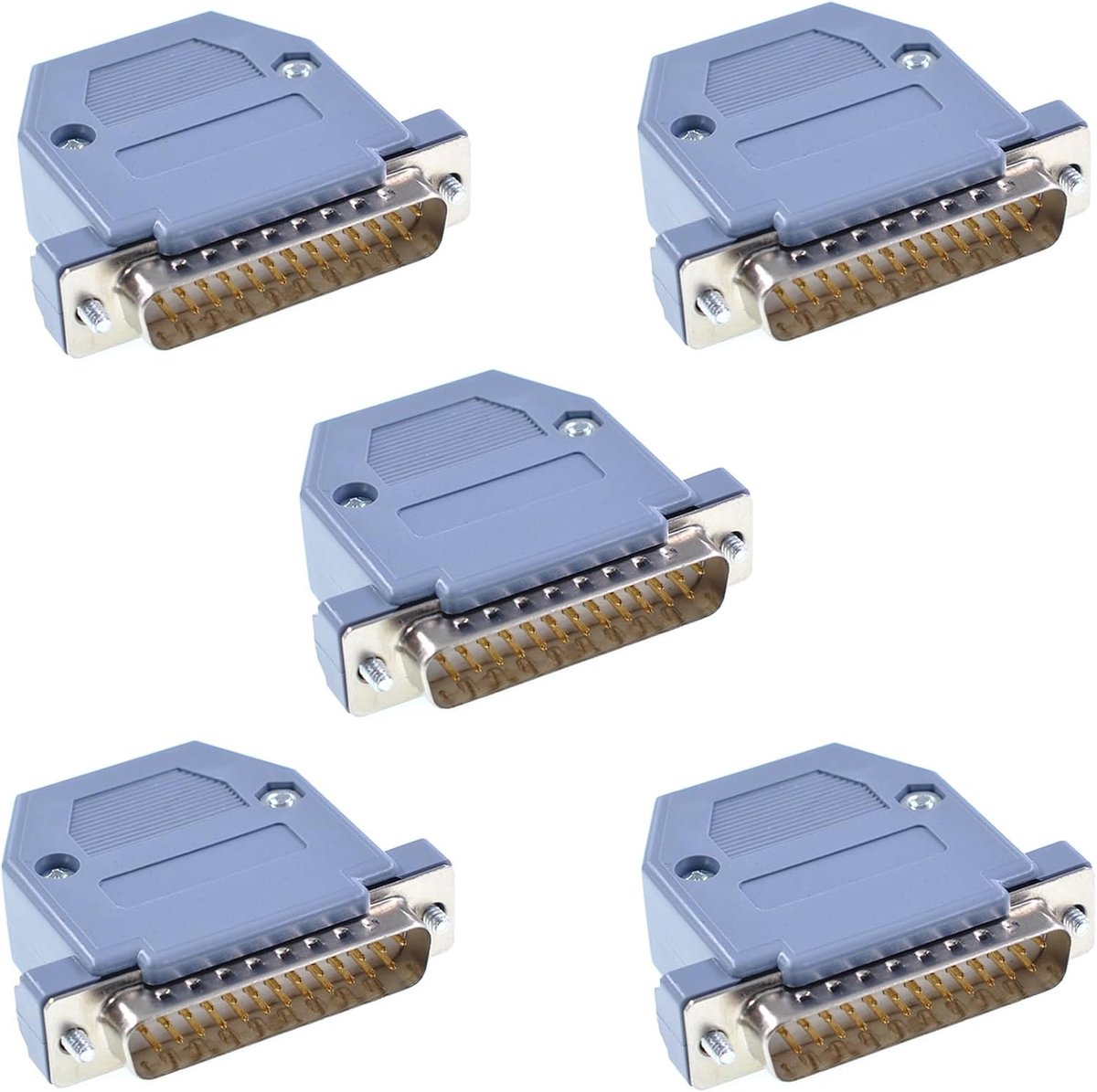 5-pack DB25 mannelijke connector soldeer type met plastic kap, 25-pins D-Sub soldeerbeker adapter kit voor seriële poort, RS232 RS485 communicatie-interface DIY projecten