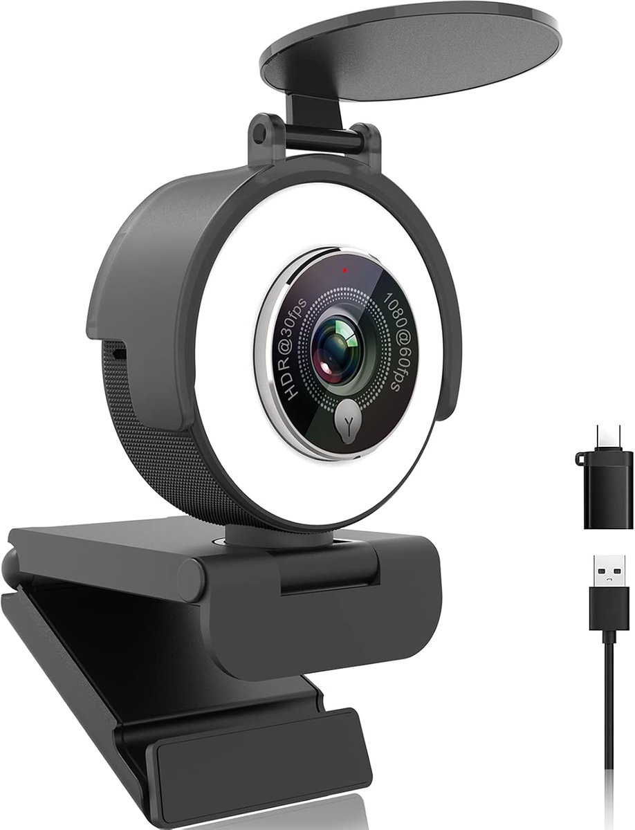 Webcam 1080P HD Ingebouwde Verstelbare Ring Licht met Microfoon