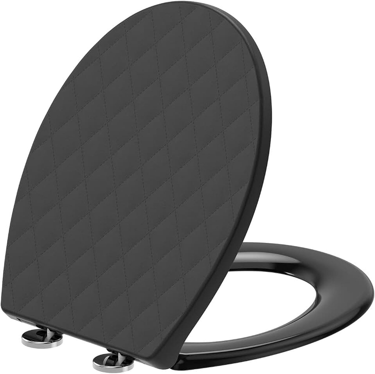 O-vorm PP met dubbele softclosemechanisme, 3D-ledereffect, anti-uv, Quick Release-toiletpot, Top-Mount bevestiging met schroeven 7 cm, sjabloon + video, zwart