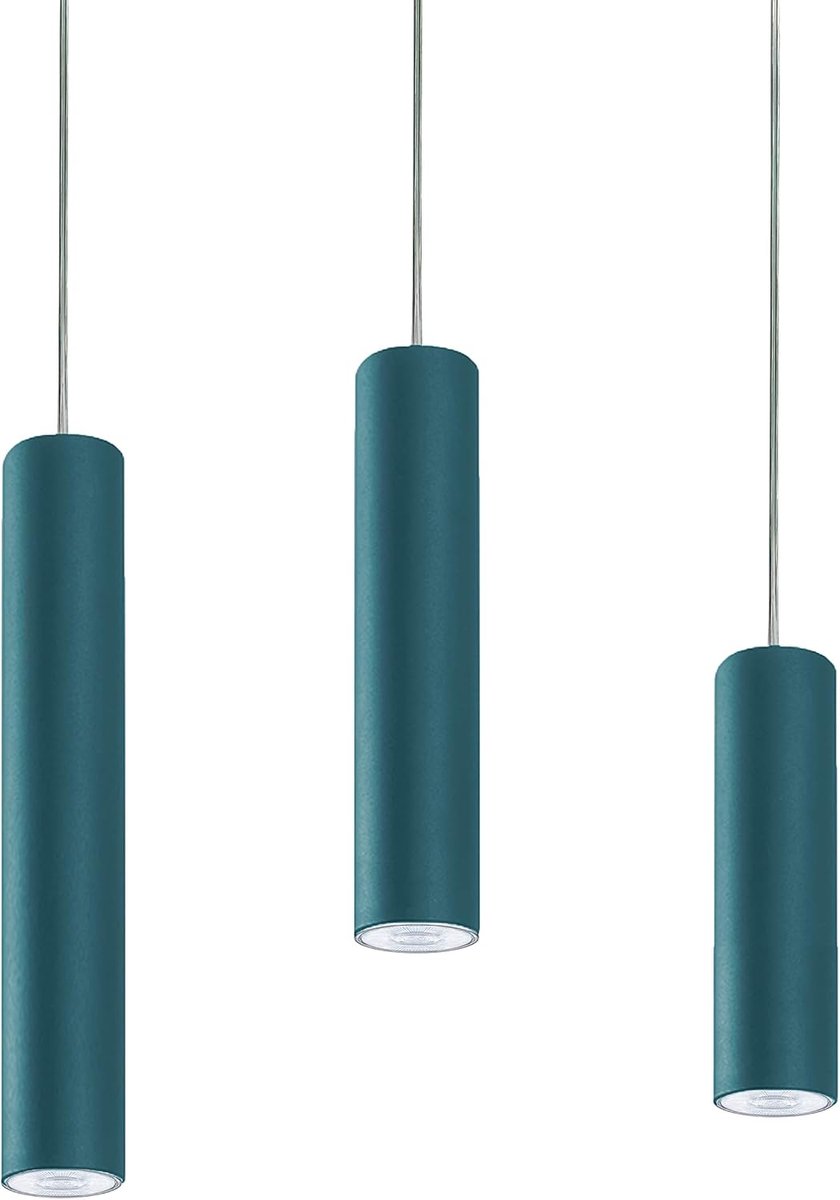 GU10-hanglamp, cilindrisch, van metaal - Hoogte H40cm - Verstelbare kabel 120 cm - Made in Italy - Moderne designspot voor keuken en woonkamer (Mediterraans Blauw)