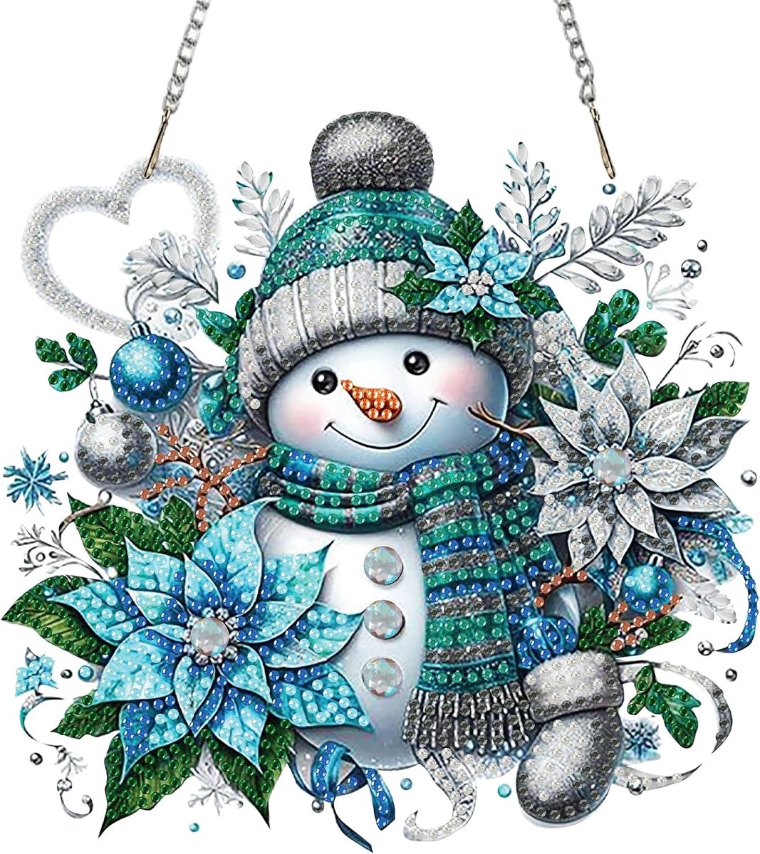Sneeuwpop opknoping diamant kunst schilderij hanger kits, doe-het-zelf kerst diamant schilderij opknoping kits voor volwassenen kinderen, 5D speciaal gevormde diamant schilderij opknoping