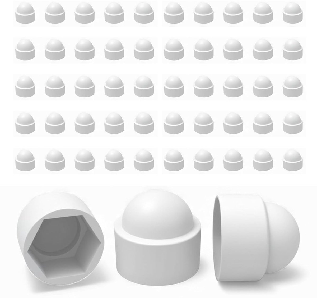 Ajile Beschermende afdekking voor schroeven en moeren, wit, schroefdraad M10, 17 mm, zak met 50 stuks