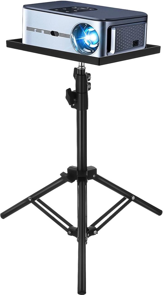 jojofuny In hoogte verstelbare projectorstandaard met antislip legplank, stabiele ABS-metalen statiefhouder voor live streaming, thuisbioscoop, kantoor, ruimtebesparende projectorstatief