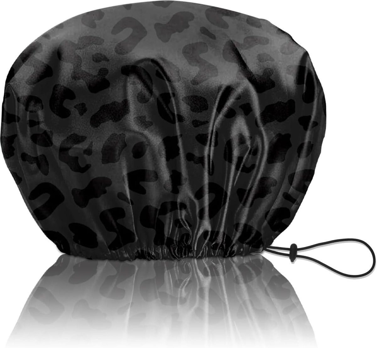 Douchemuts Herbruikbare Dubbellaags Verstelbare Elastische Waterdichte EVA Haar Badmutsen Voor Vrouwen Meisjes Leuke Esthetisch-Zwarte Luipaard
