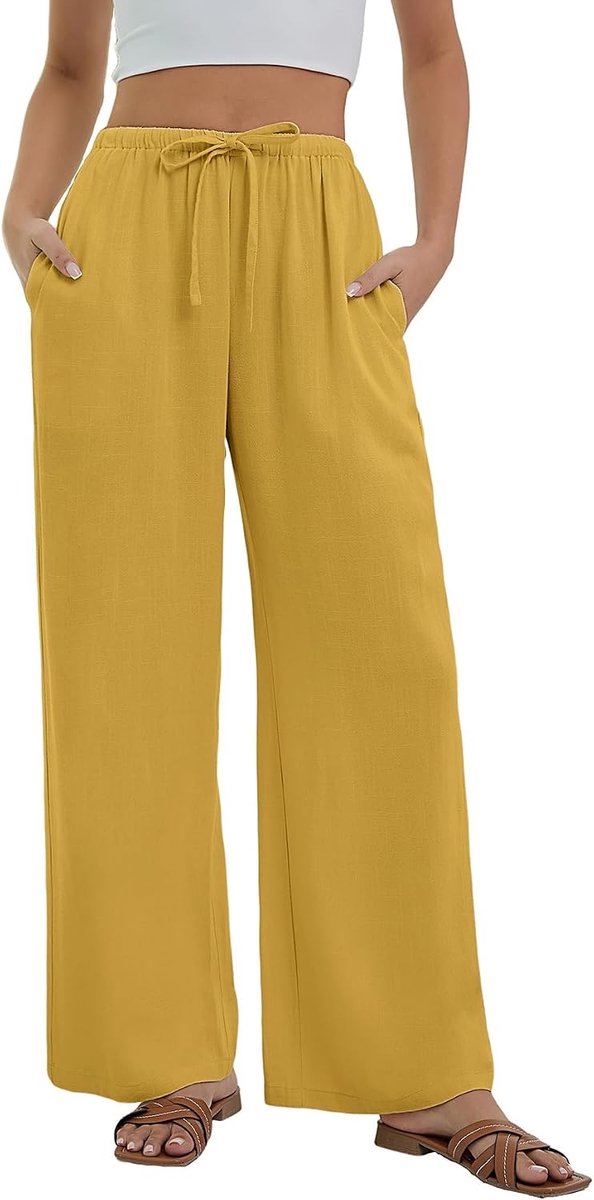 broek voor dames Zomerse baggy broek met wijde pijpen Damesbroek met elastische taille Lichtgewicht broek voor dames met zakken Losse pasvorm