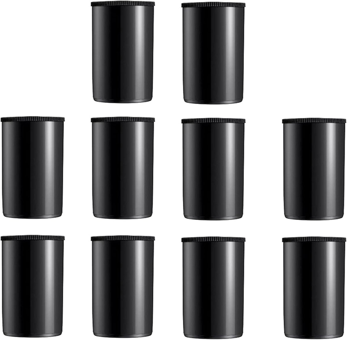 Canister Opbergcontainer, 33mm, Zwart, Pack van 10, met Deksels