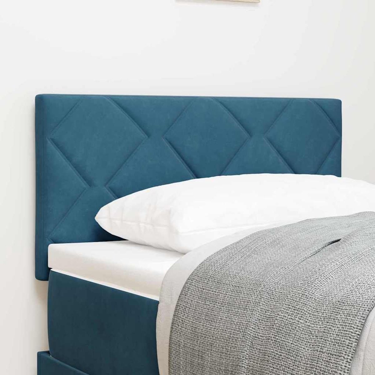Fluwelen hoofdeinde, donkerblauw, 80 cm, met geometrisch diamantdesign, in hoogte verstelbaar voor een perfecte pasvorm en elegante wandmontage, pluche velours