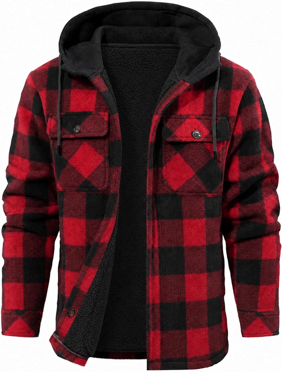 Heren winterjas geruit houthakkershemd fleece gevoerd jack