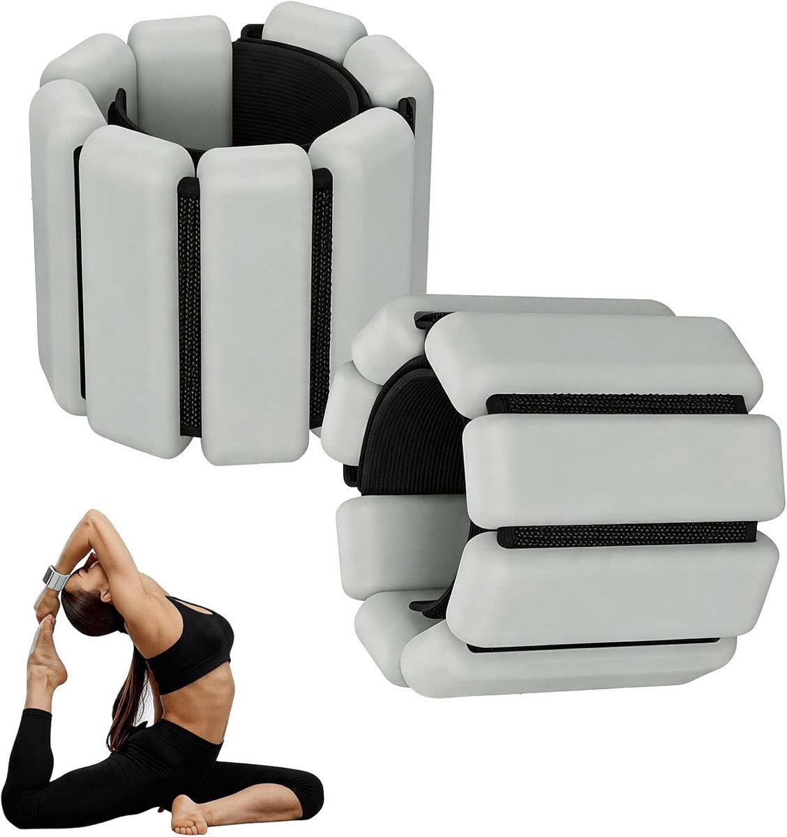 Gewichtsmanschetten, 2 stuks verstelbare siliconen polsbandjes, set polsgewichten van 2 lb, set enkelgewichten, siliconen polsgewichten, voor yoga, dans, joggen (grijs)