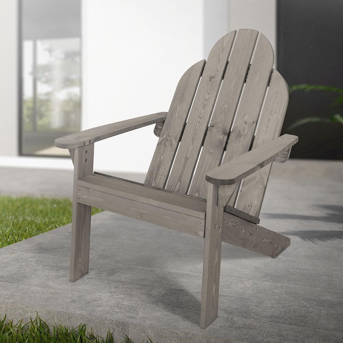 Tuinstoel Adirondack van massief hout, 92,5x69,5x89cm, grijs, comfortabele rugleuning, tuinstoel met extra brede armleuningen, weerbestendige stoel, tuinmeubelen voor tuinbalkon en terras
