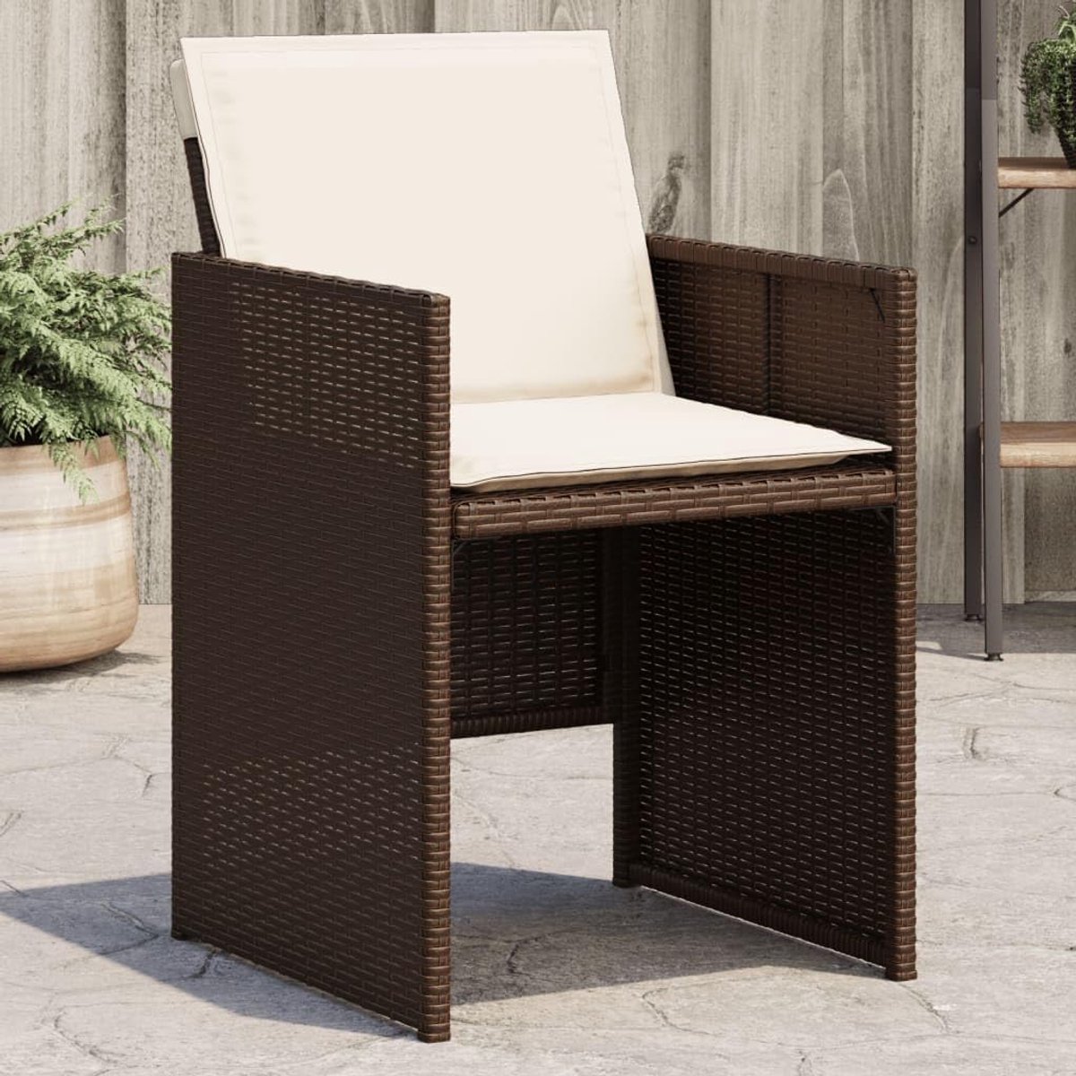 Tuinstoelen met kussens, 4 stuks, bruin, polyrotan, terrasstoelen, tuinmeubelen, voor gazons