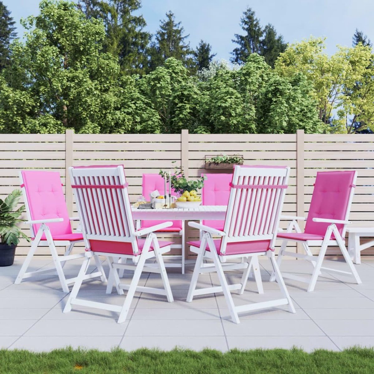 Zitkussens met hoge rugleuning, 6 stuks, roze stof, kussens voor tuinmeubelen, outdoor kussens met antislip design en zachte bekleding, duurzaam polyester, waterdicht