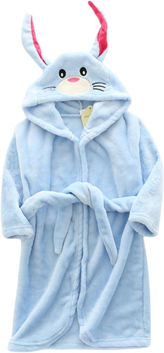 Robe for kids Bathrobe For Girls 2-13Y Hooded Flannel Terry Pink Rabbit Bathrobe -Blue-Mom-M