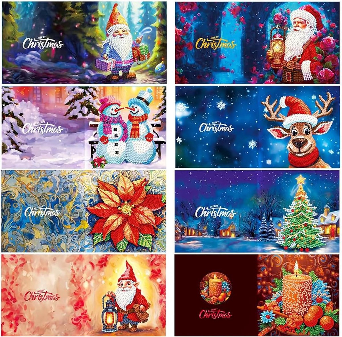Strass handwerk wenskaart, 8 stuks kerstkaarten DIY diamant painting, handgemaakte kerstkaarten, doe-het-zelf diamantschilderij kerstkaarten