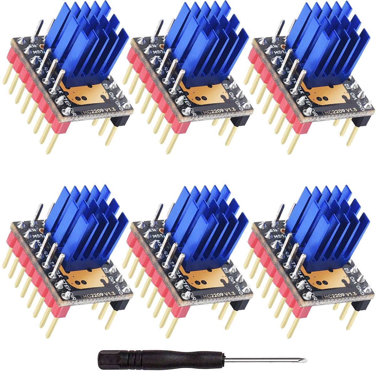 6 stuks TMC2209 V1.3 stappenmotordrivermodule 2,8 A piekdriver met koellichaam-schroevendraaier voor SKR 3/SKR 2/Octopus V1.1