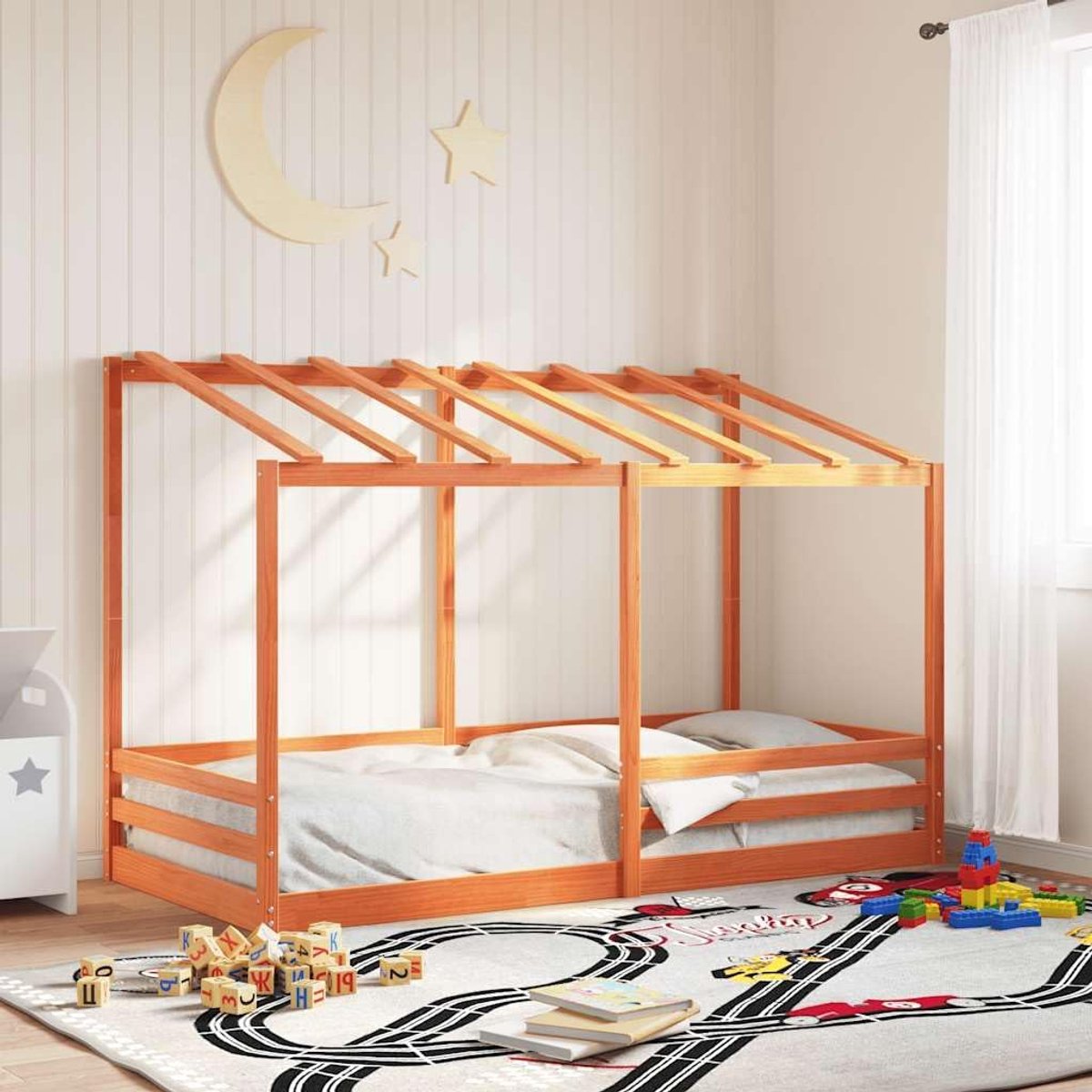 Grenenhouten bedhuis speelbed kinderbed 90x200 cm wasbruin