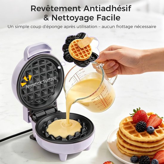 YASHE mini-wafelijzer - 10 cm - 550 W - antiaanbak - paars van YASHE® — afbeelding 2