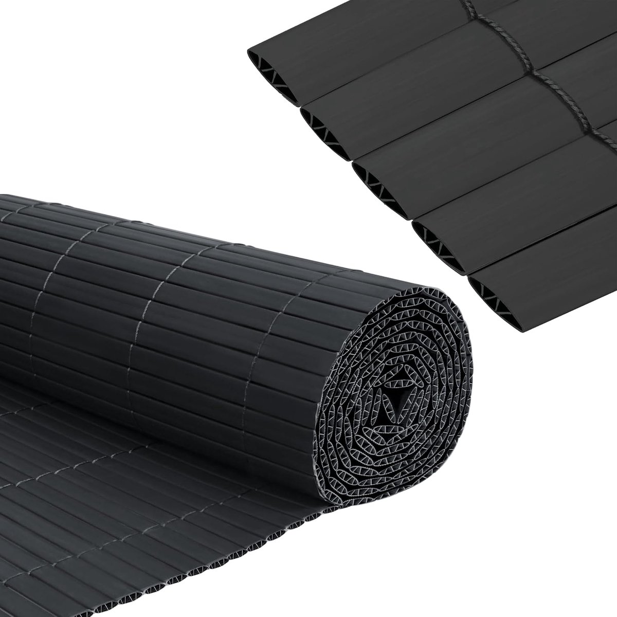 90x700cm PVC Inkijkbescherming Mat met Kabelbinders Imitatie Bamboe Privacyscherm Windscherm met Versterkte Lamellen Balkon Inkijkwerende Omheining voor Buiten Tuin Terras (Antraciet)