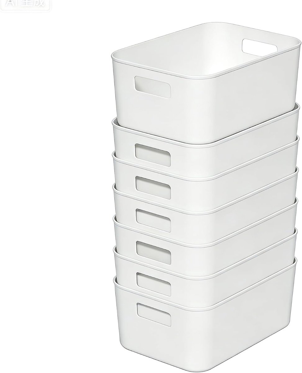 10 stuks kunststof opbergdozen met handgrepen, stapelbare organizerbox 20,5 x 14,5 x 7,5 cm voor keuken, badkamer, kast, plank (wit)