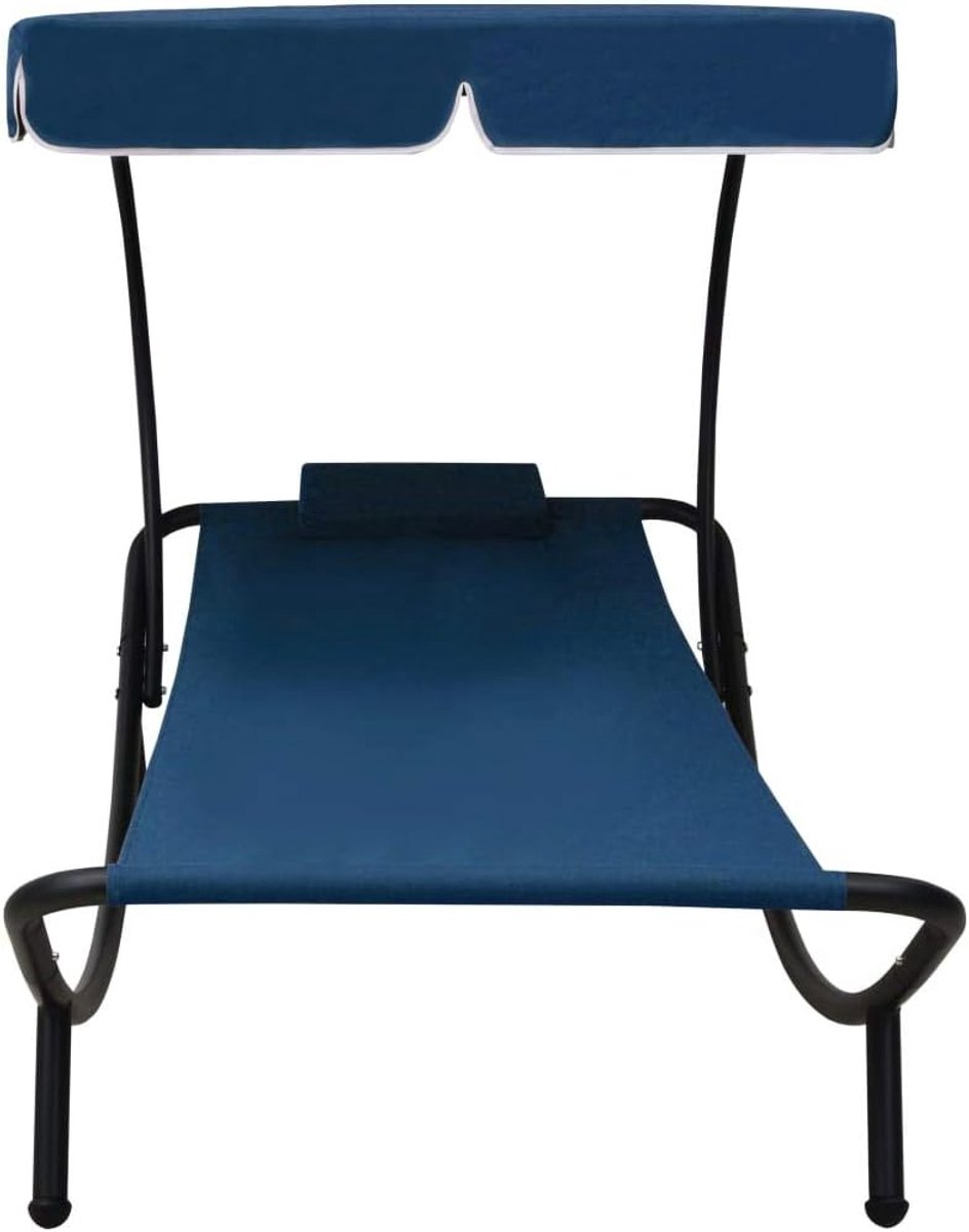 Ligstoel met luifel en kussen, ligstoel met grote schaduw, Oxford-stof en stalen frame voor terras, tuin