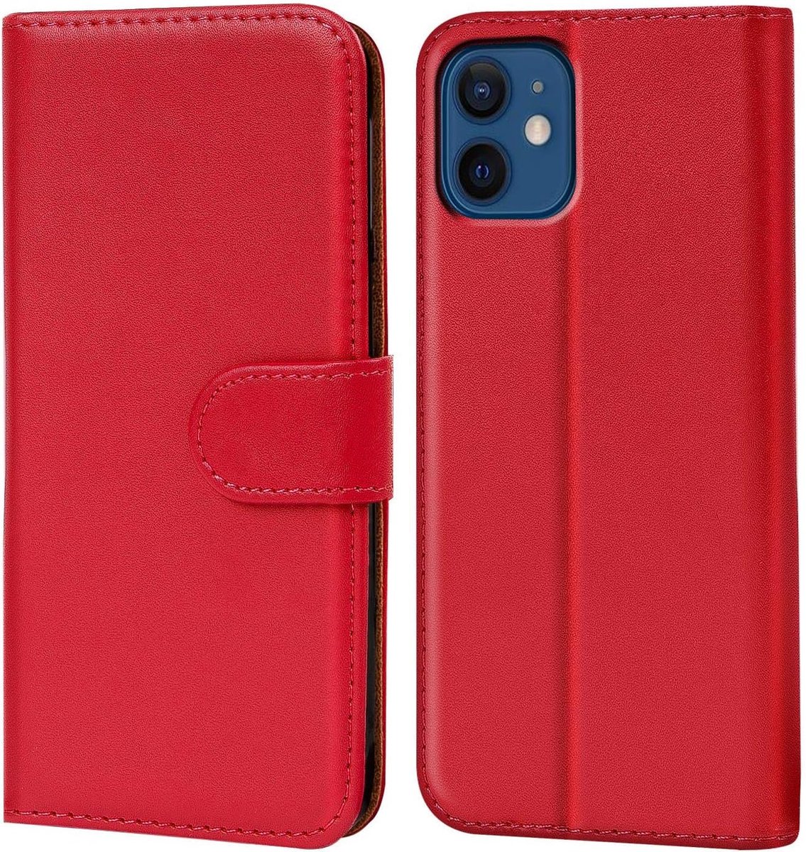 Flip Cover voor iPhone 12 Mini, Stand en magneetfunctie als portefeuille compatibel met Apple iPhone 12 Mini Case met kaartenvak PU Leer 5.4 inch, Rood