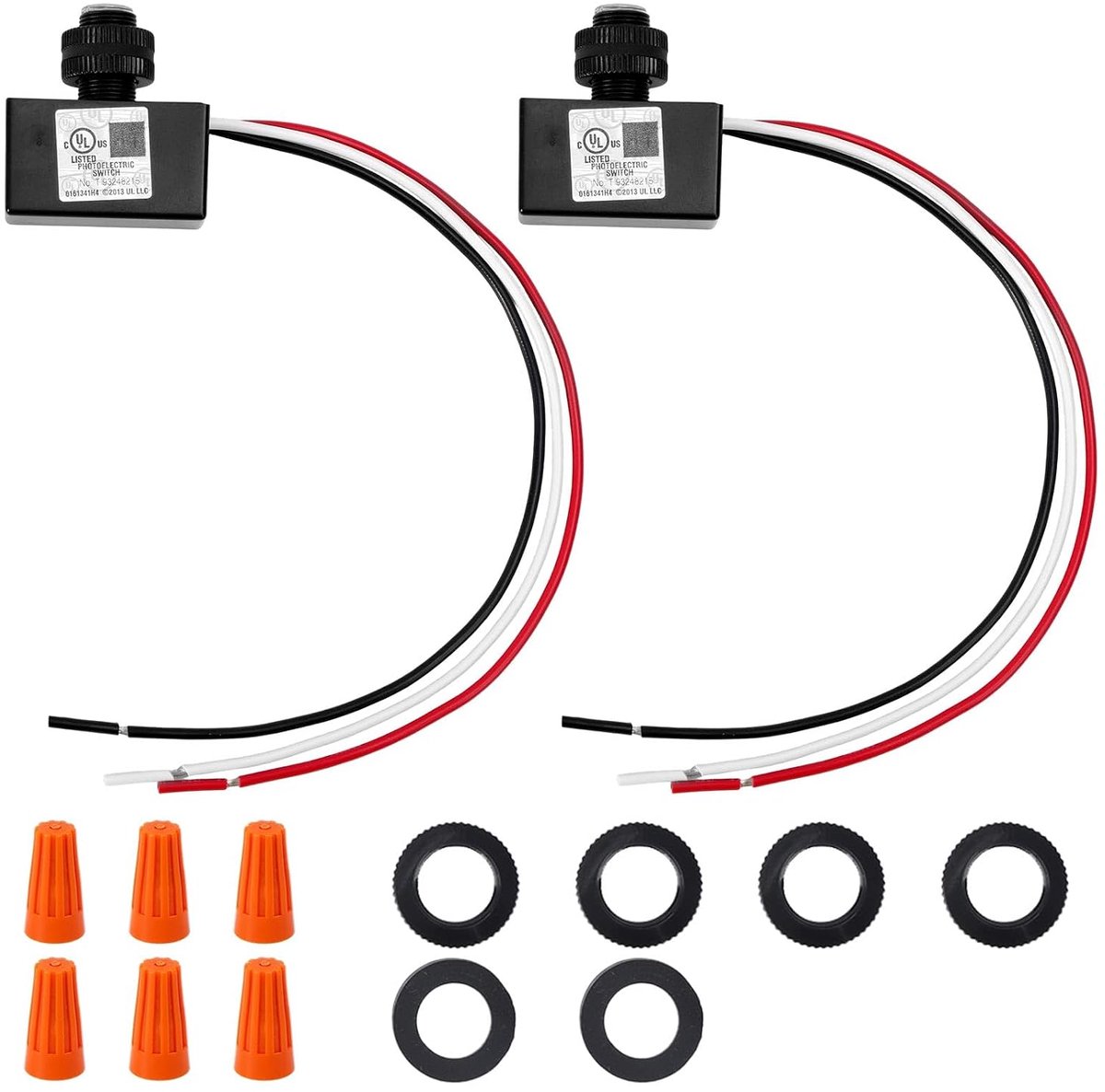 2 Stuks 105V-130V AC Fotocel Sensor, Waterdichte Schemeringssensor Lichtregelingsschakelaar met Draadverbinders voor Buitenverlichting Fotoelektrisch