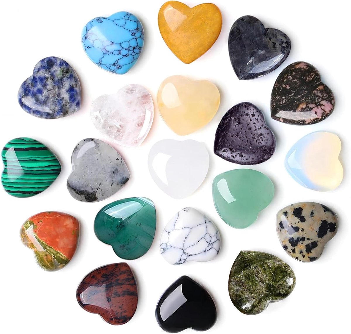 20 stuks helende stenen, geluksbrenger, hartkristallen, liefdeshart, natuurlijke kleurrijke stenen, natuurlijke kleurrijke helende stenen voor meditatie, verlichting van angst, voor meditatie